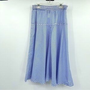 Jessicas ltd Vintage Skirt Circle 100% Silk Stripes White Blue sz 8
